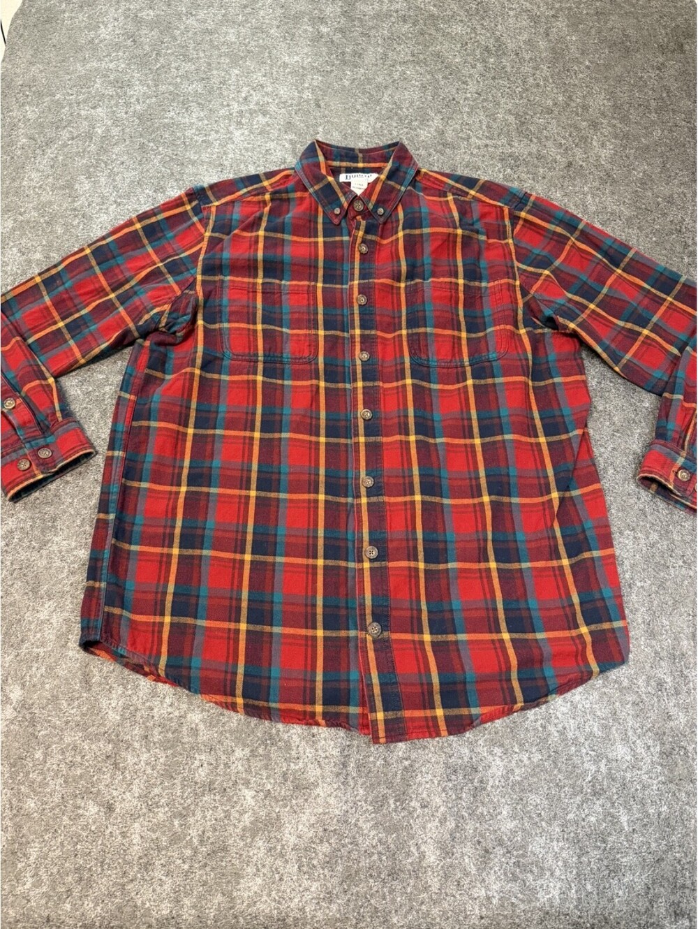 Duluth Trading Co Flannel Shirt Men's LT Large Tall Relaxed Fit Red Plaid Button
